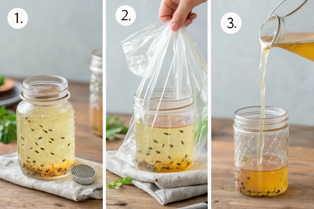 Three-step process for making a homemade fruit fly trap with white vinegar